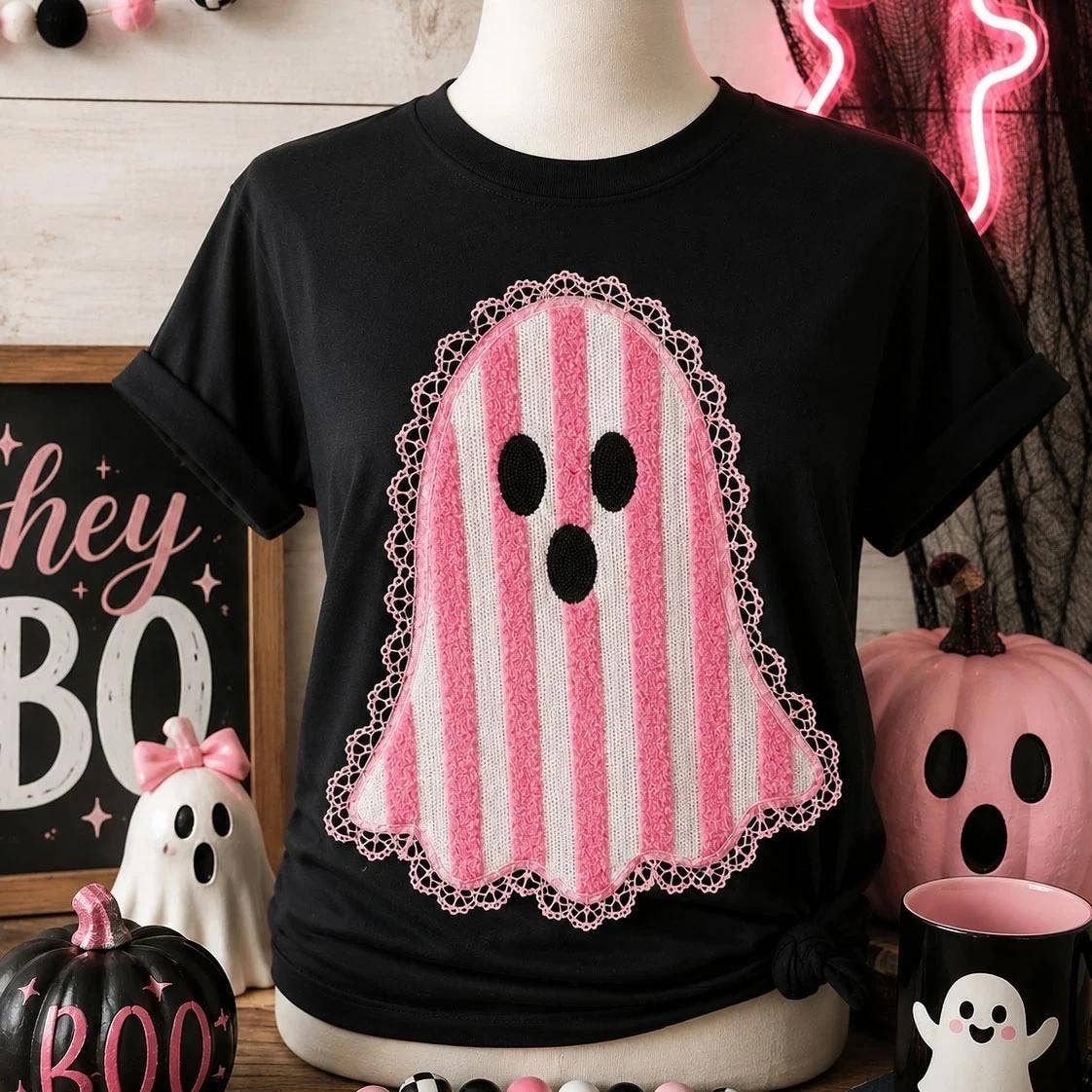 Pink Striped Ghost Tee