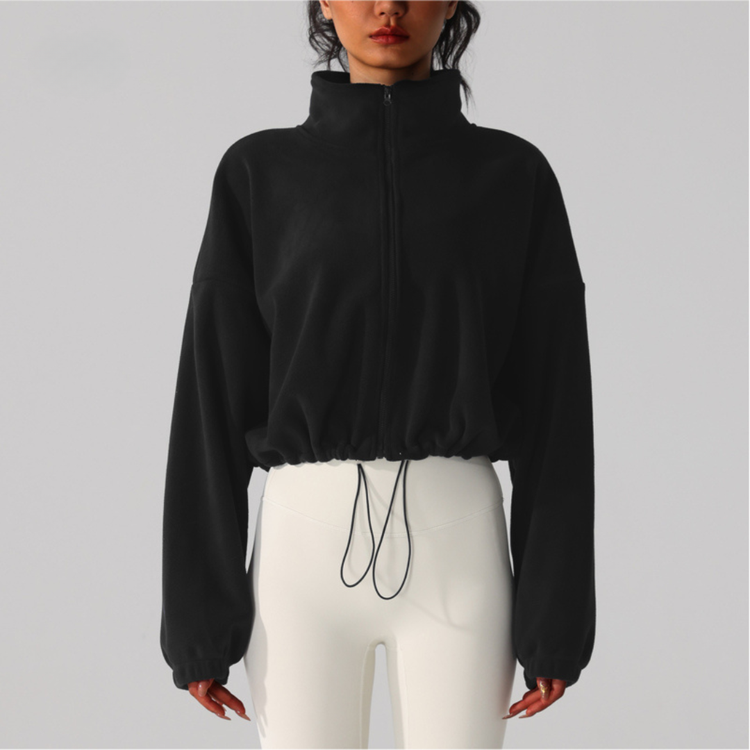 Women's Reversible Fleece Cropped Drawstring  Jacket
