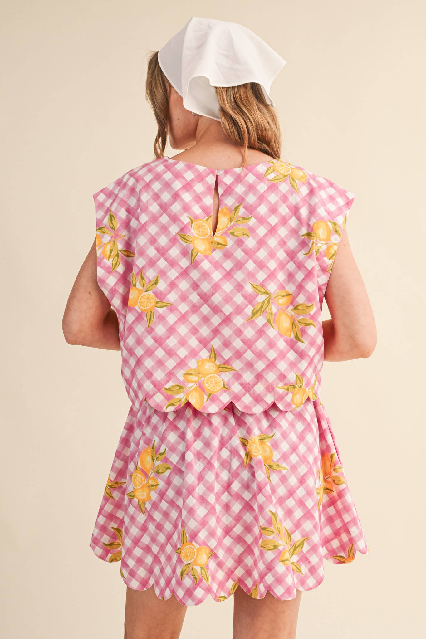 GINGHAM LEMON SCALLOPED TOP & MINI SKORT SET