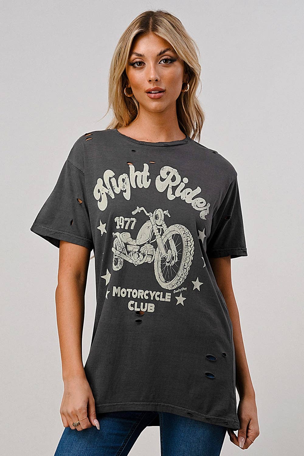 Night Rider 1977 Motorcycle club Distressed T-shirt