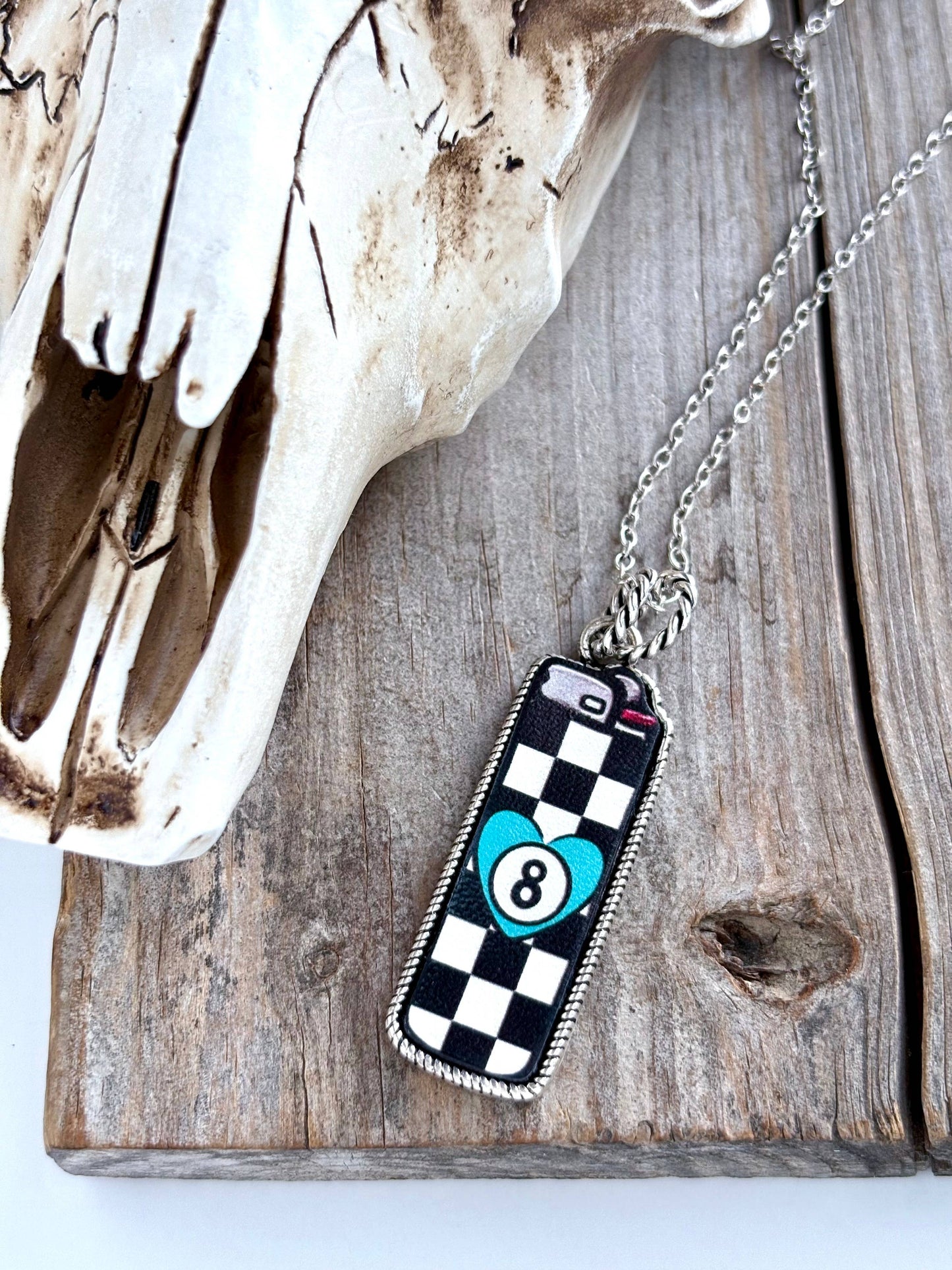 Western Style Theme Leather Pendant Link Chain Necklace