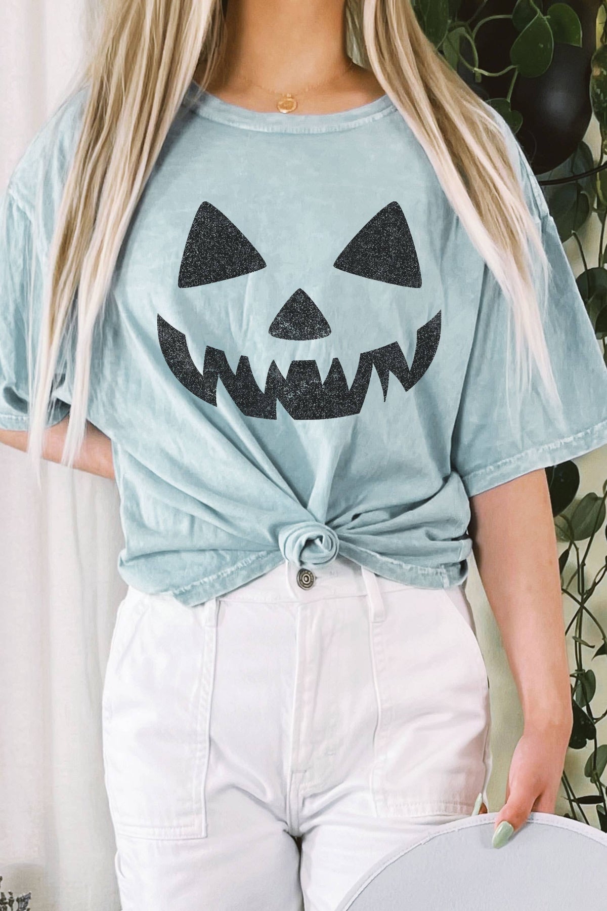 JACK O LANTERN MINERAL GRAPHIC LONG CROP TOP