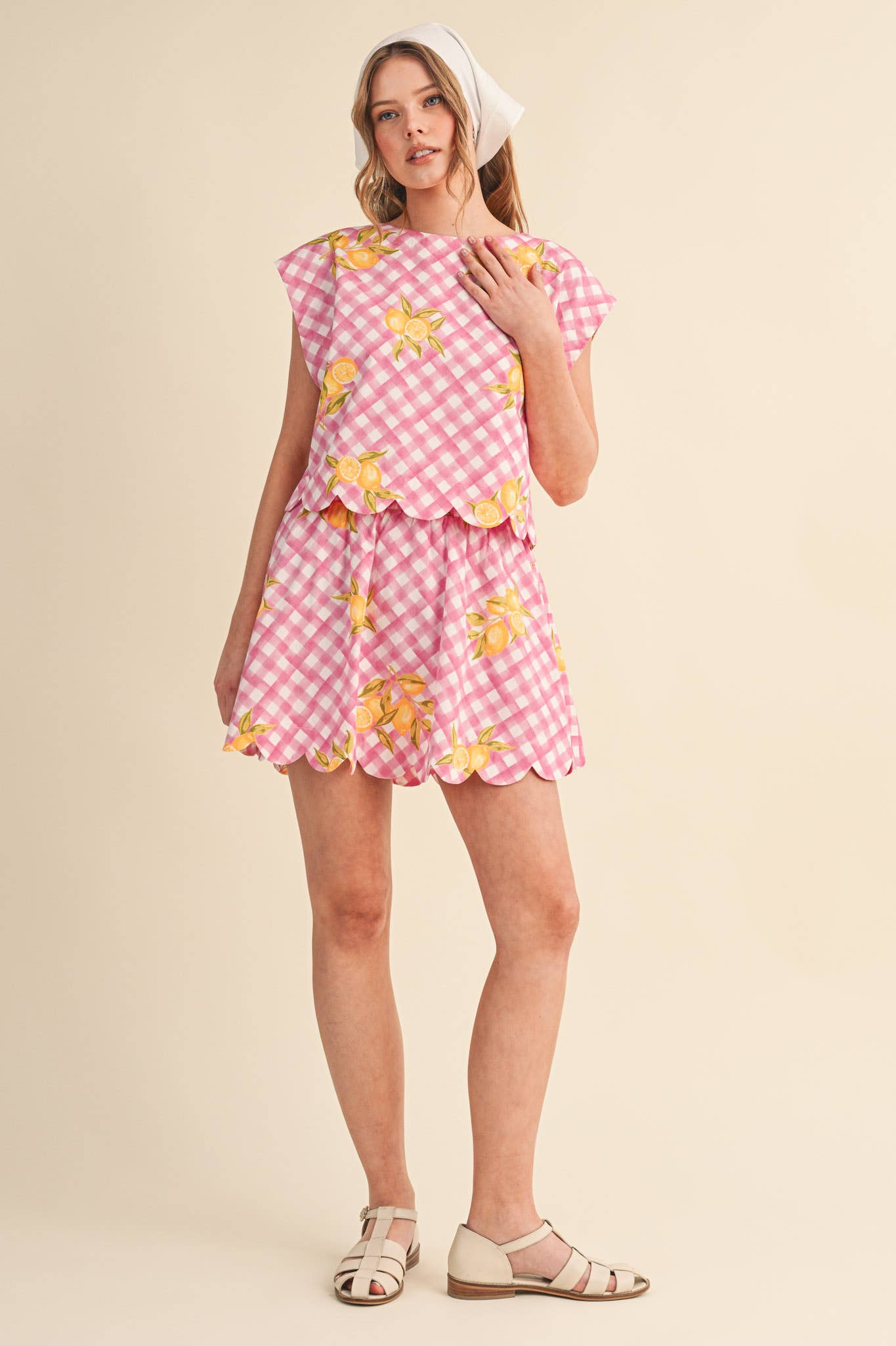 GINGHAM LEMON SCALLOPED TOP & MINI SKORT SET