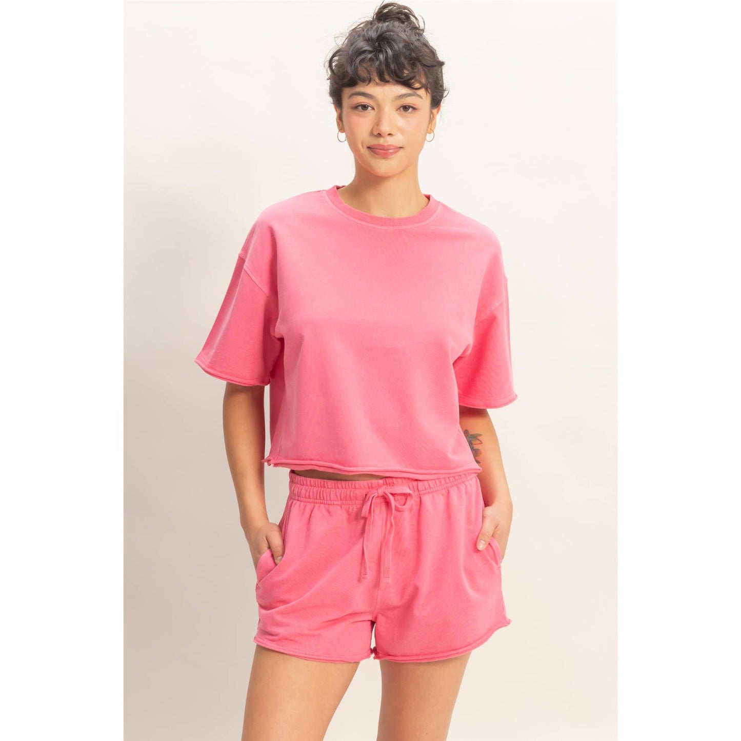 Short Sleeve Crew Neck Top And Shorts Set