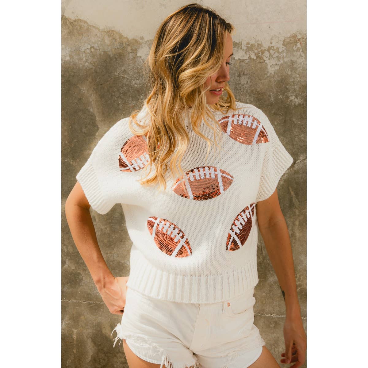 SEQUIN FOOTBALL PATCHES SWEATER