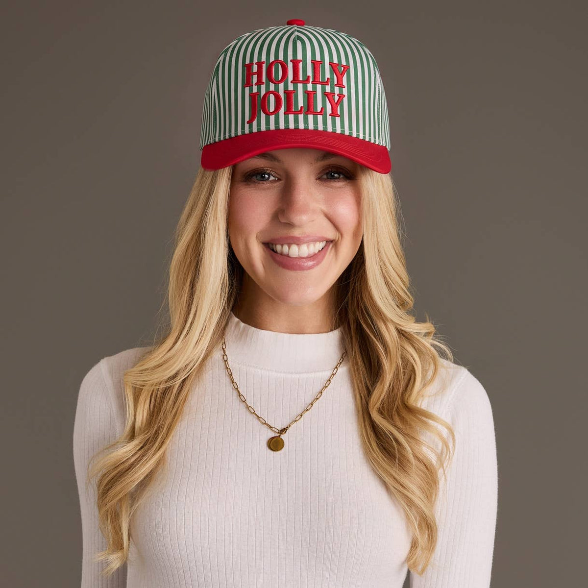 Holly Jolly Striped Trucker Hat