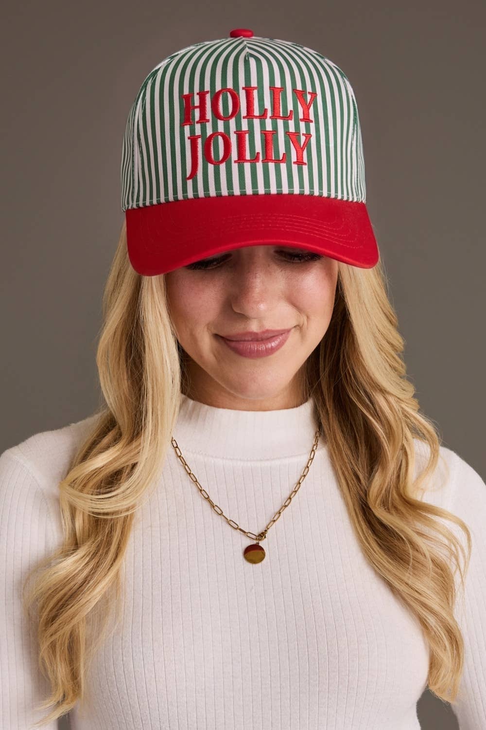 Holly Jolly Striped Trucker Hat