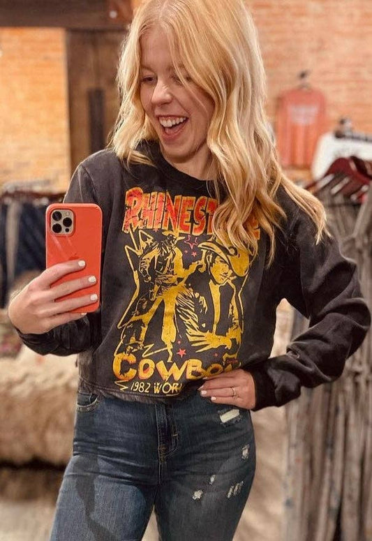 Rhinestone Cowboy Cropped Crewneck