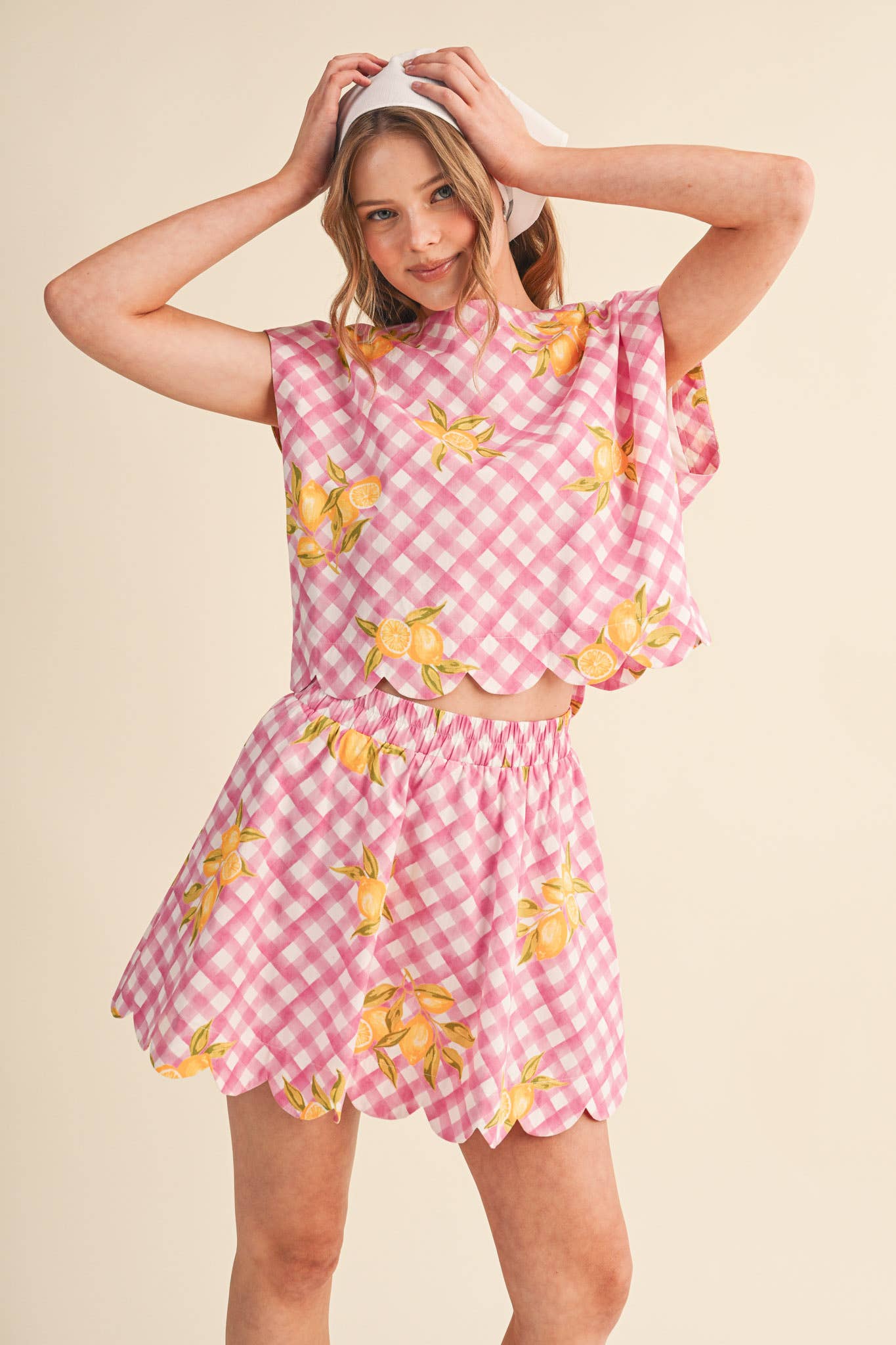 GINGHAM LEMON SCALLOPED TOP & MINI SKORT SET