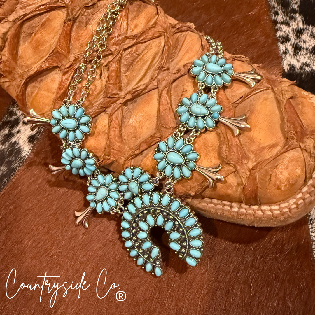 Turquoise Squash Blossom Statement Necklace
