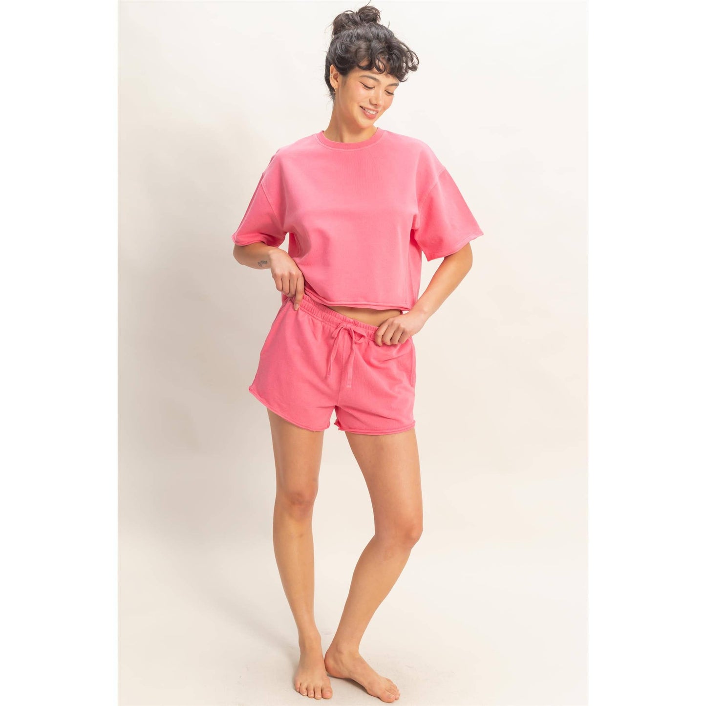 Short Sleeve Crew Neck Top And Shorts Set