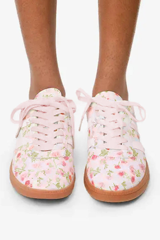 Floral Print Lace-up Flat Shoes