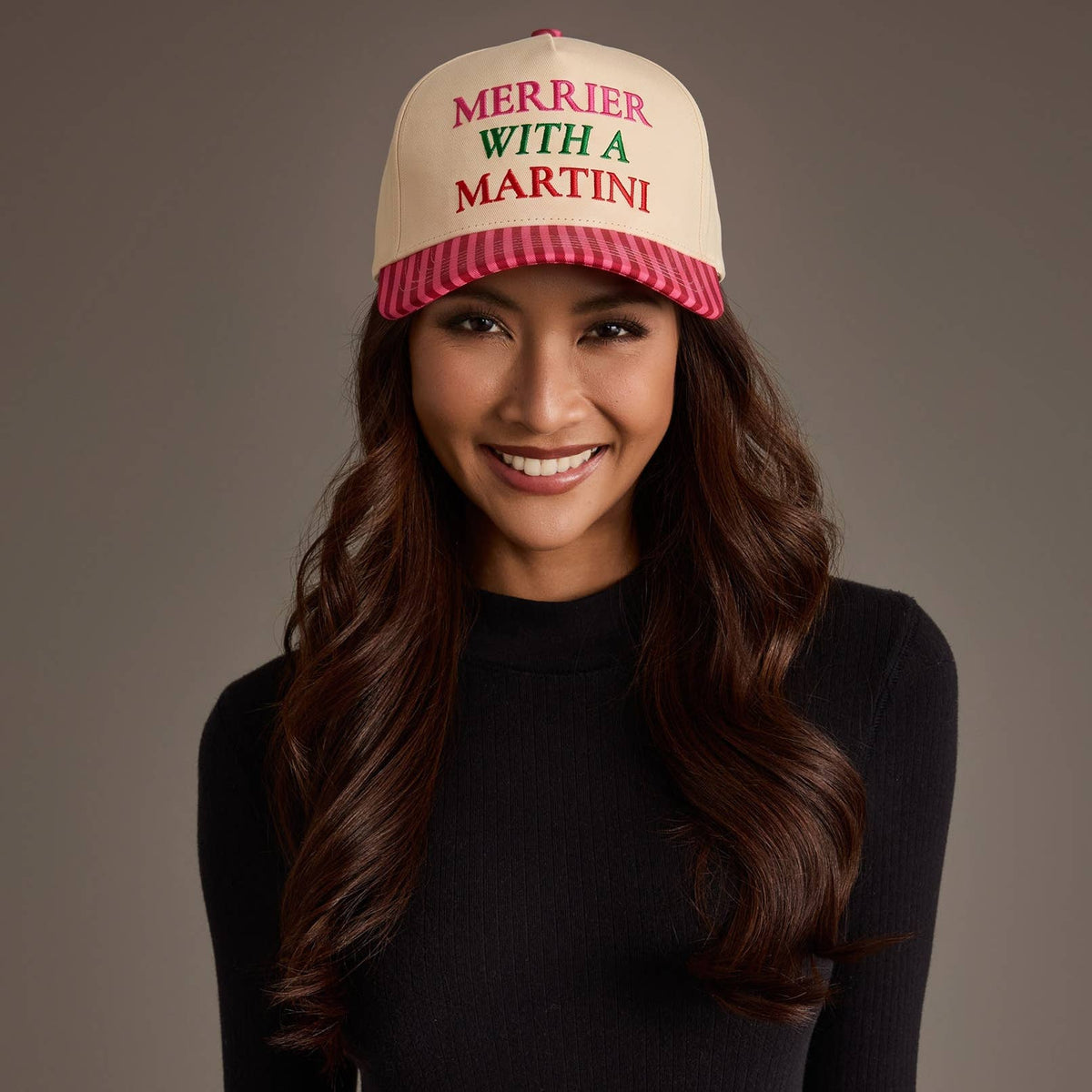 Merrier With a Martini Striped Trucker Hat