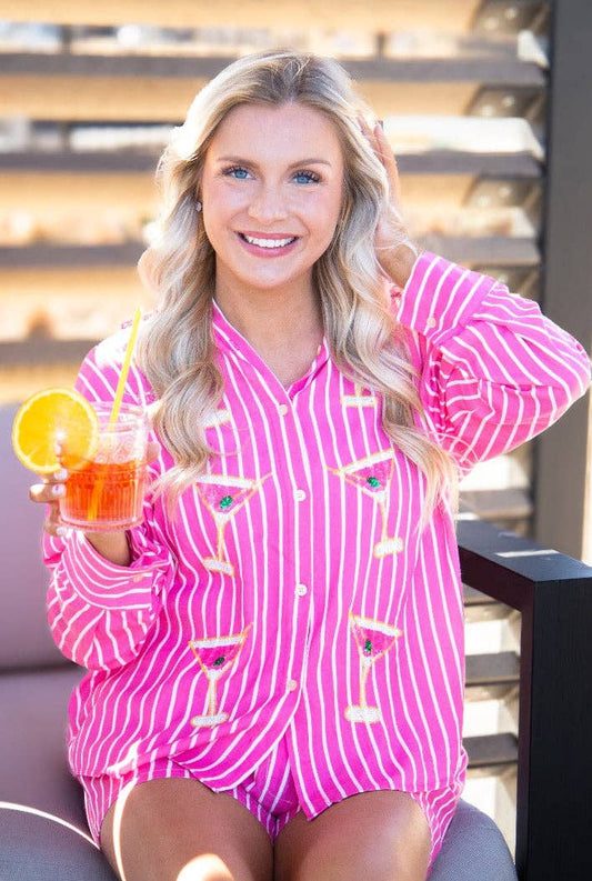 Kathryn Classic Button-Up, Pink Stripes
