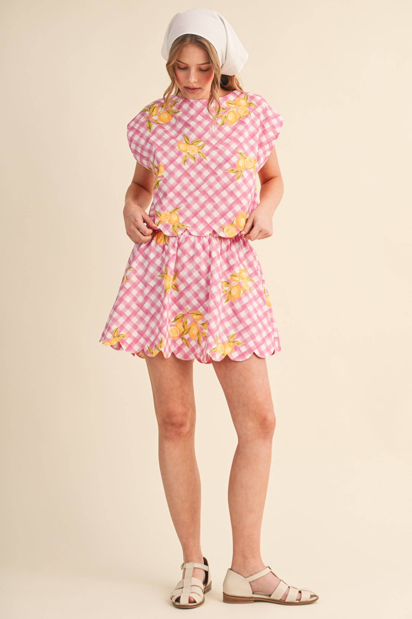 GINGHAM LEMON SCALLOPED TOP & MINI SKORT SET