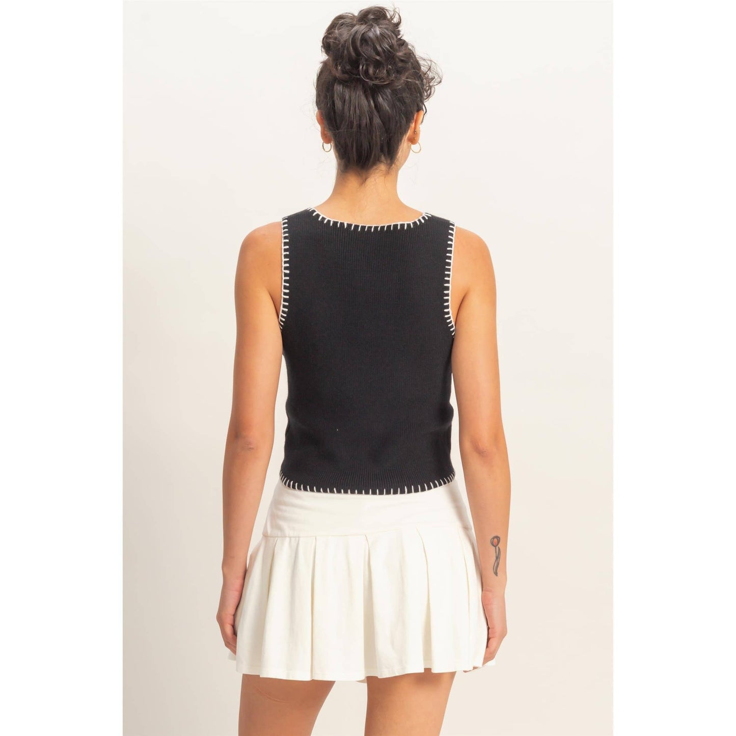 Ribbed Blanket Stitch Square Neck Tank Top
