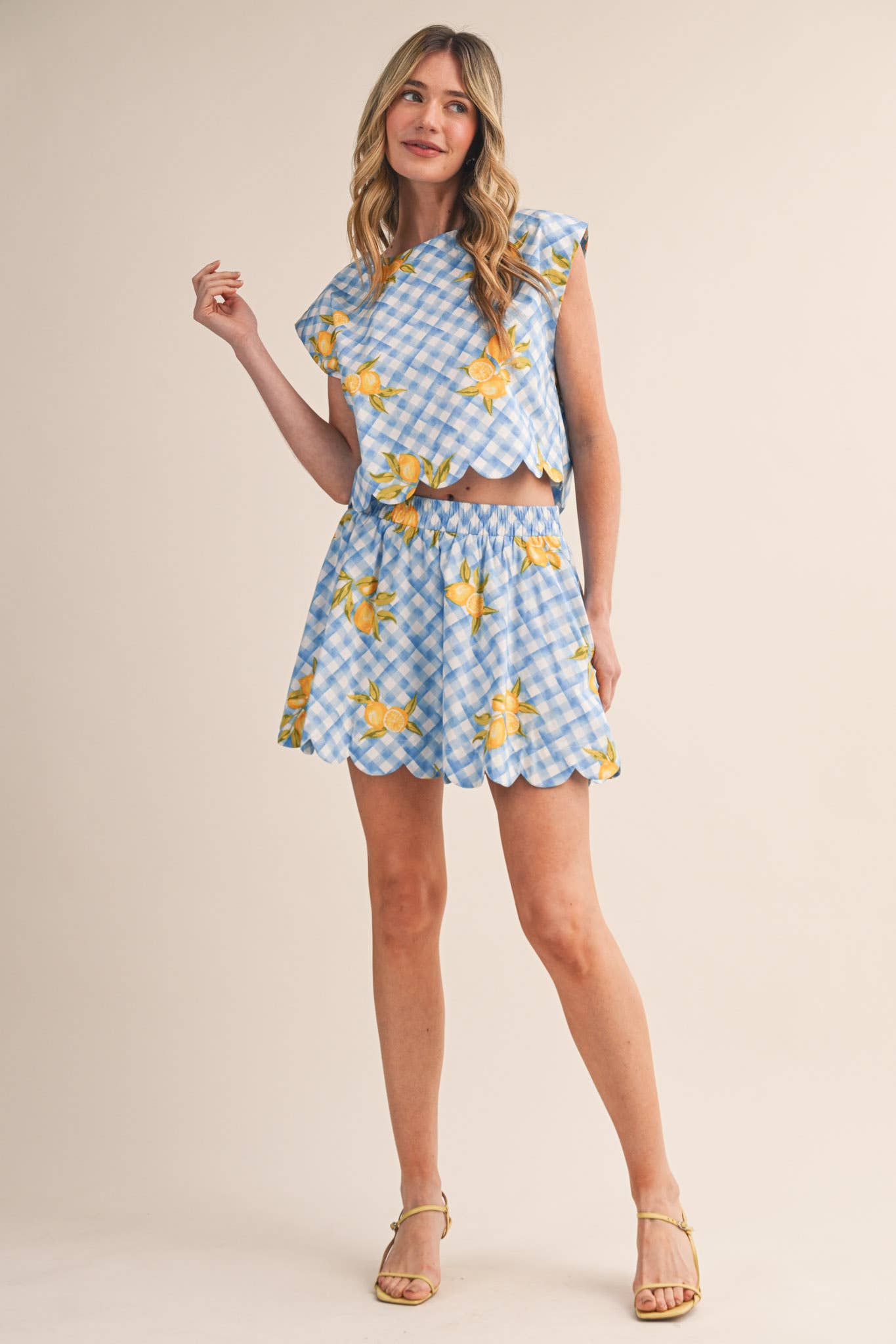 GINGHAM LEMON SCALLOPED TOP & MINI SKORT SET