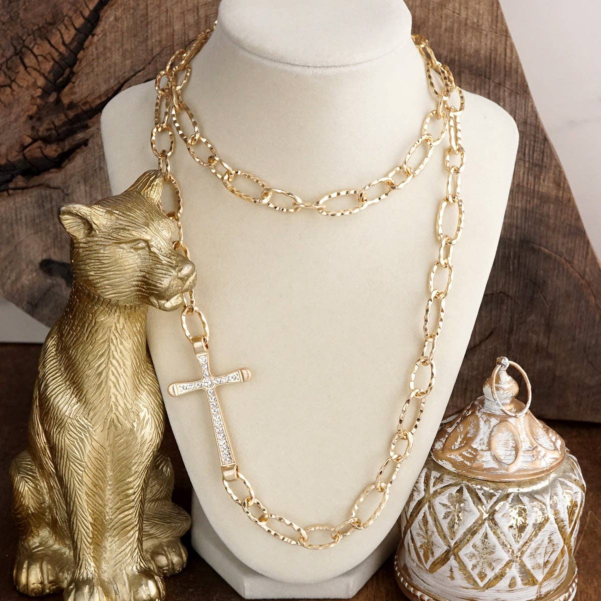Side Cross Long Necklace