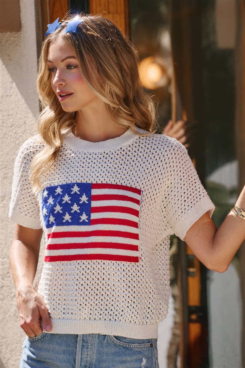 AMERICAN FLAG 4TH OF JULY LOW GAUGE SWEATER TOP