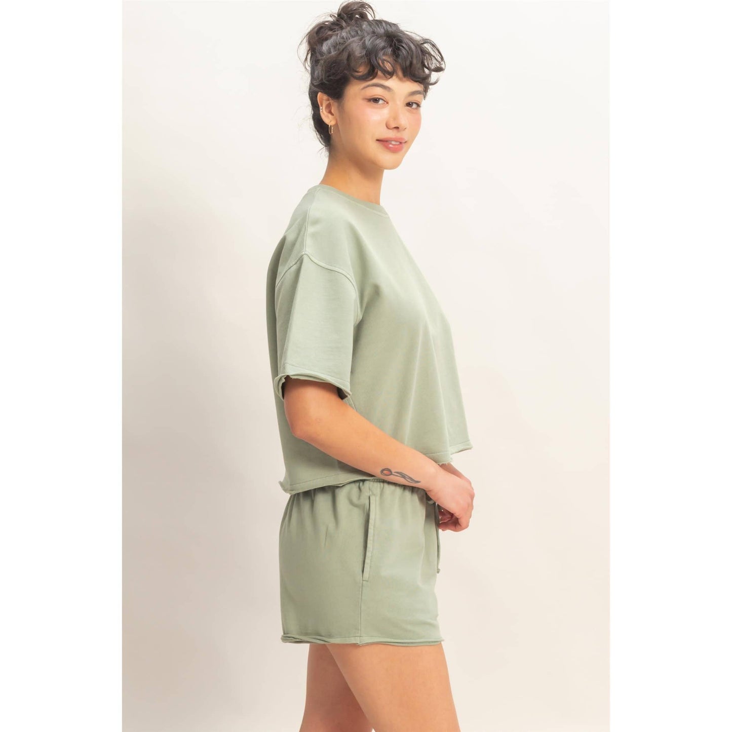 Short Sleeve Crew Neck Top And Shorts Set