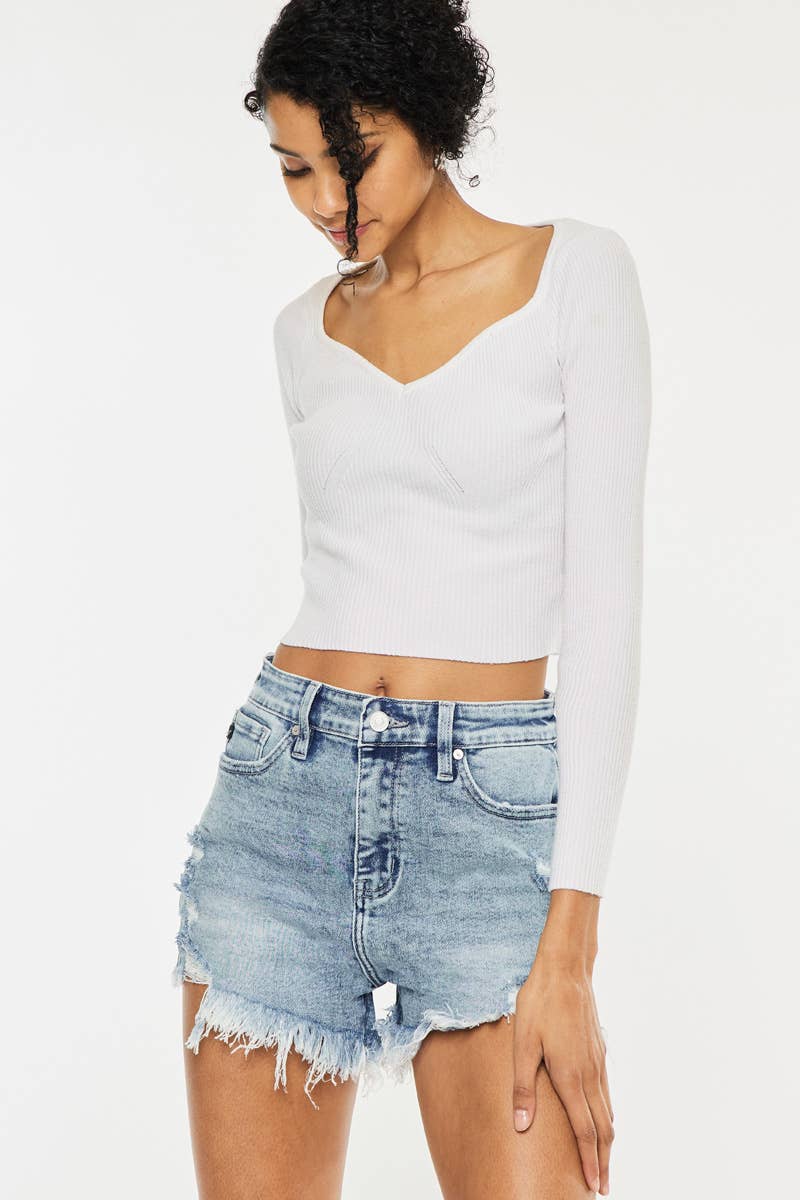 High Rise Fray Hem Shorts