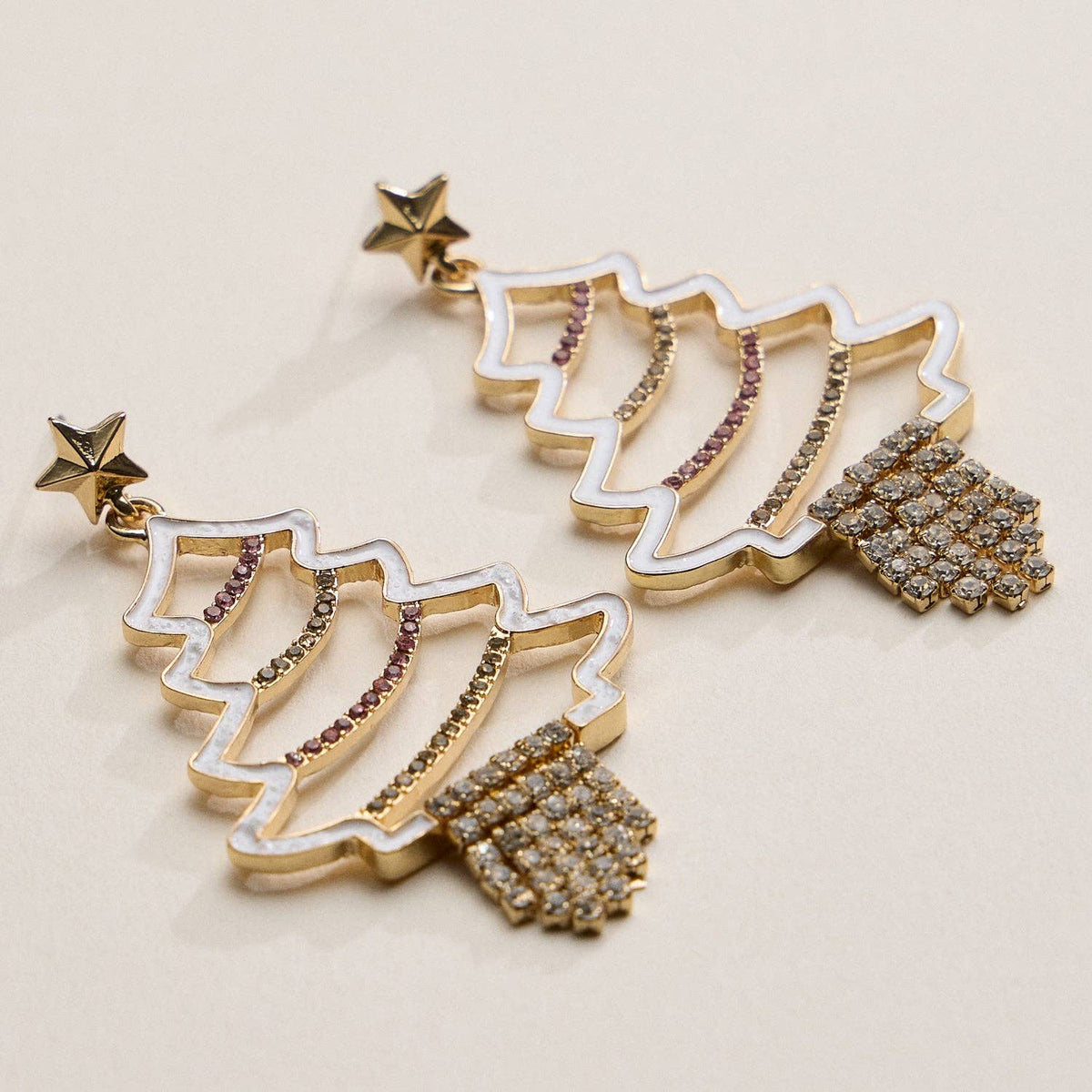 Rhinestone Christmas Tree Drop Earrings | Holiday Statement Design