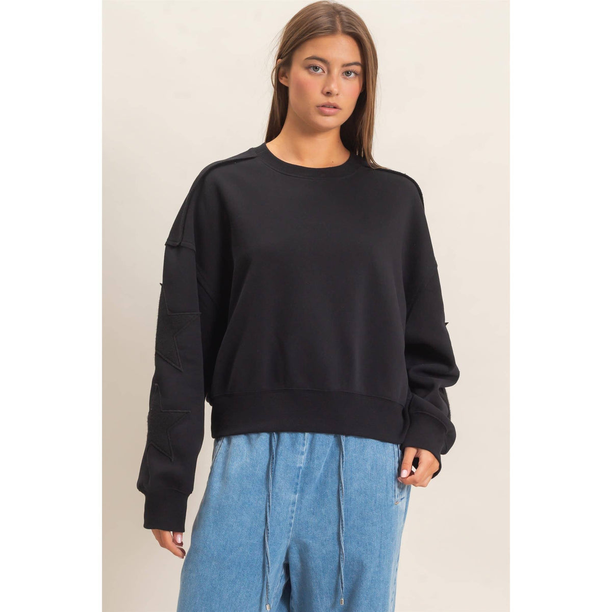 Star Patch Sleeve Sweatshirt