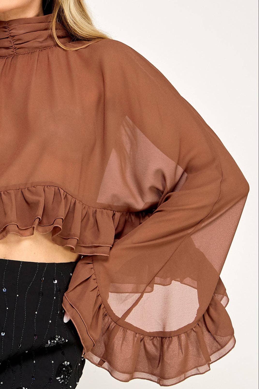 Chiffon Poncho Bell Sleeve Ruffle Crop Top