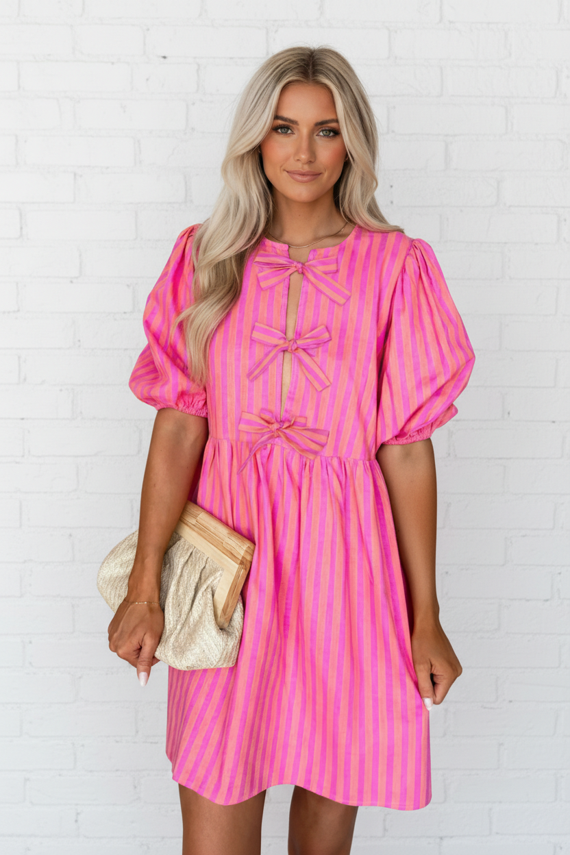 Stripe Puff Sleeve Dress