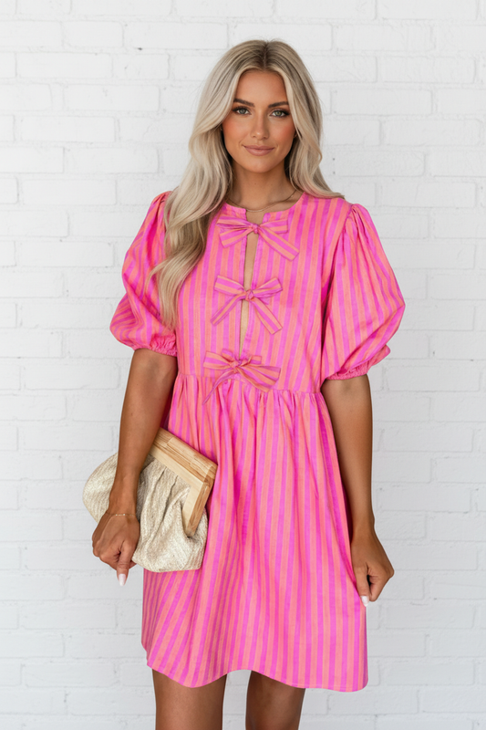 Stripe Puff Sleeve Dress