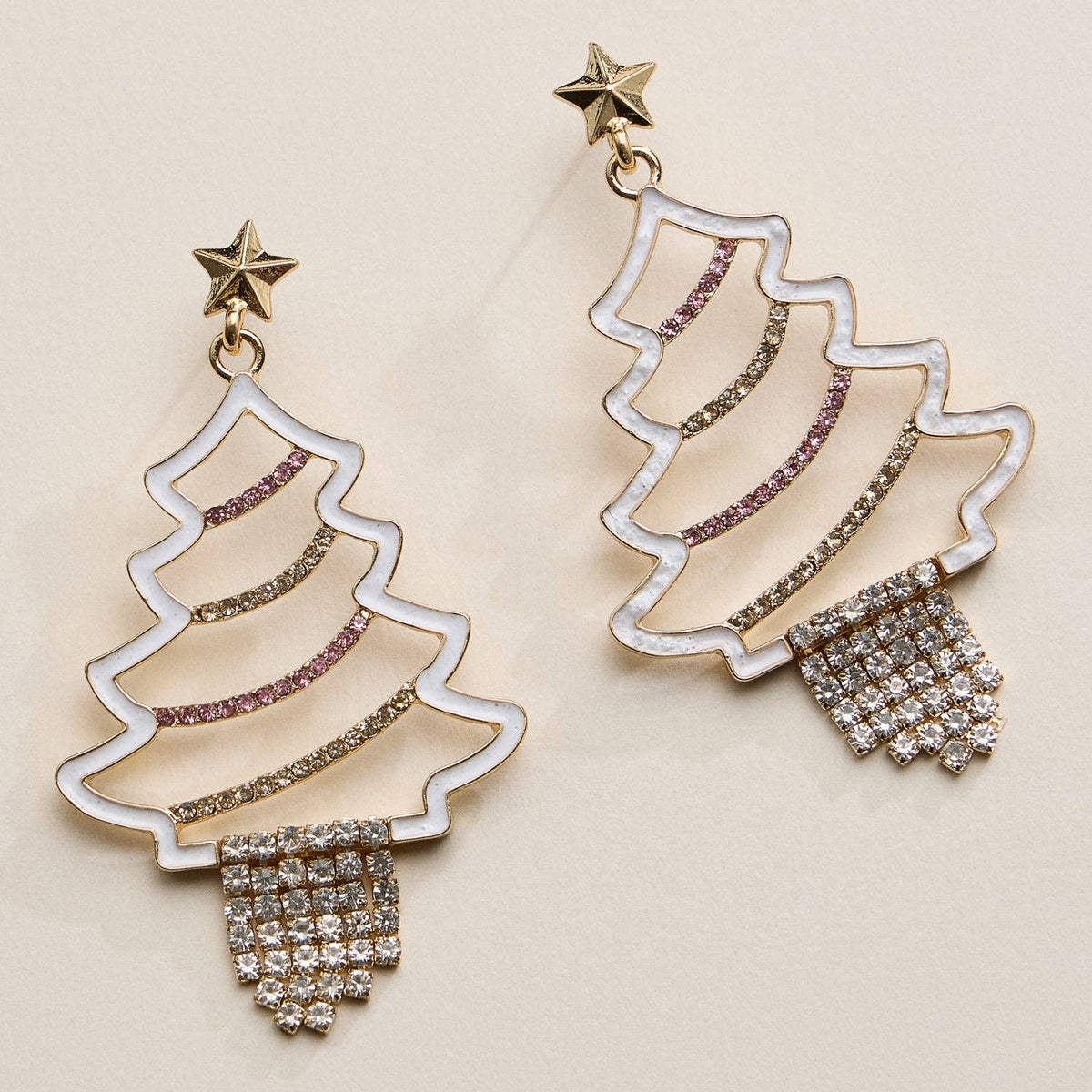 Rhinestone Christmas Tree Drop Earrings | Holiday Statement Design