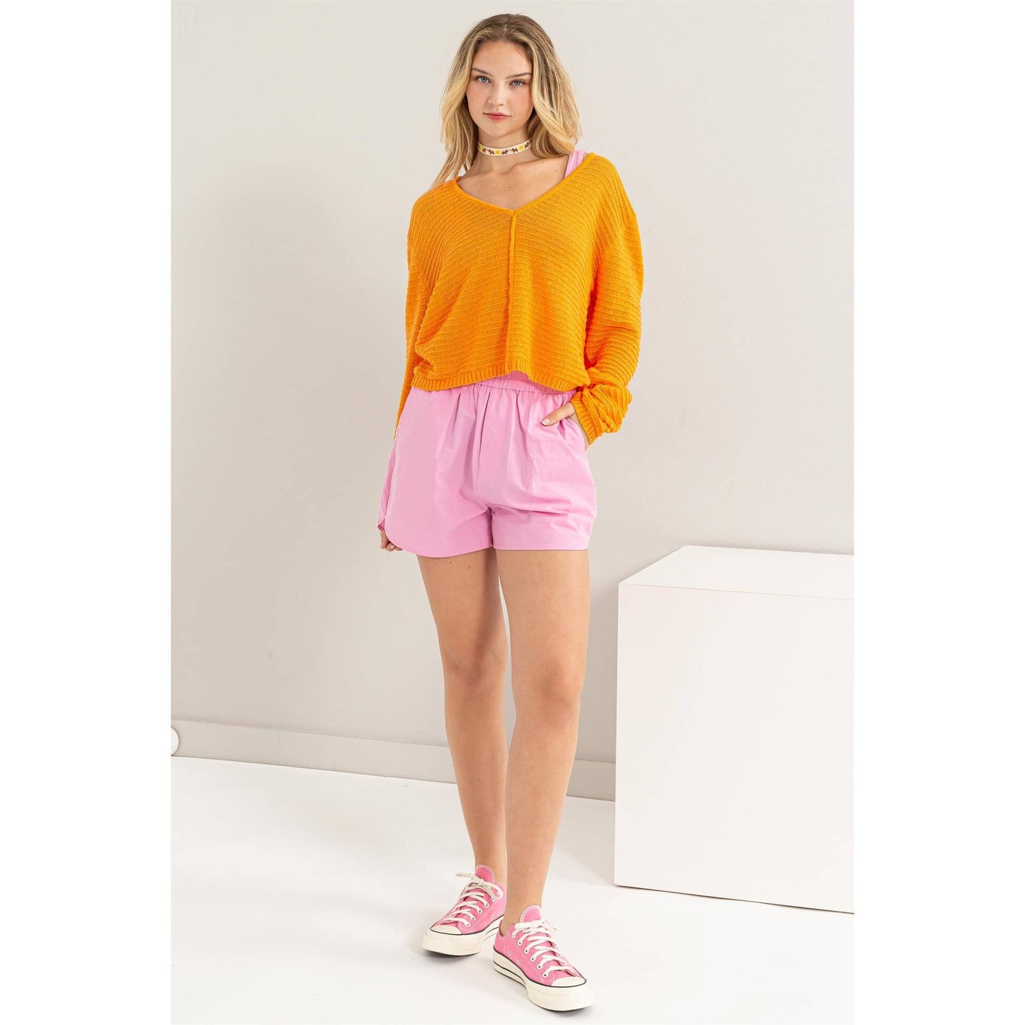 V Neck Dropped Shoulder Sweater