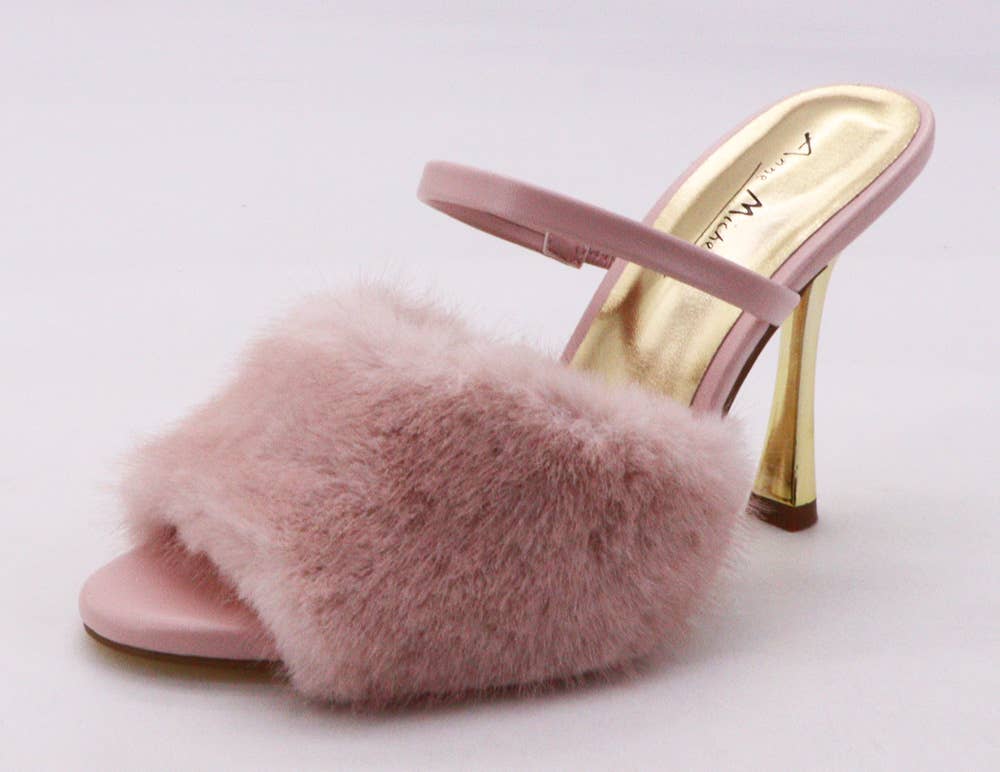 FAUX FUR MULE HEEL