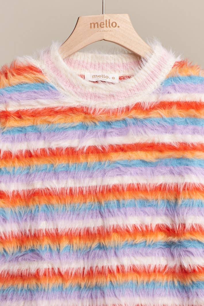 Furry Yarn Striped Knit Top