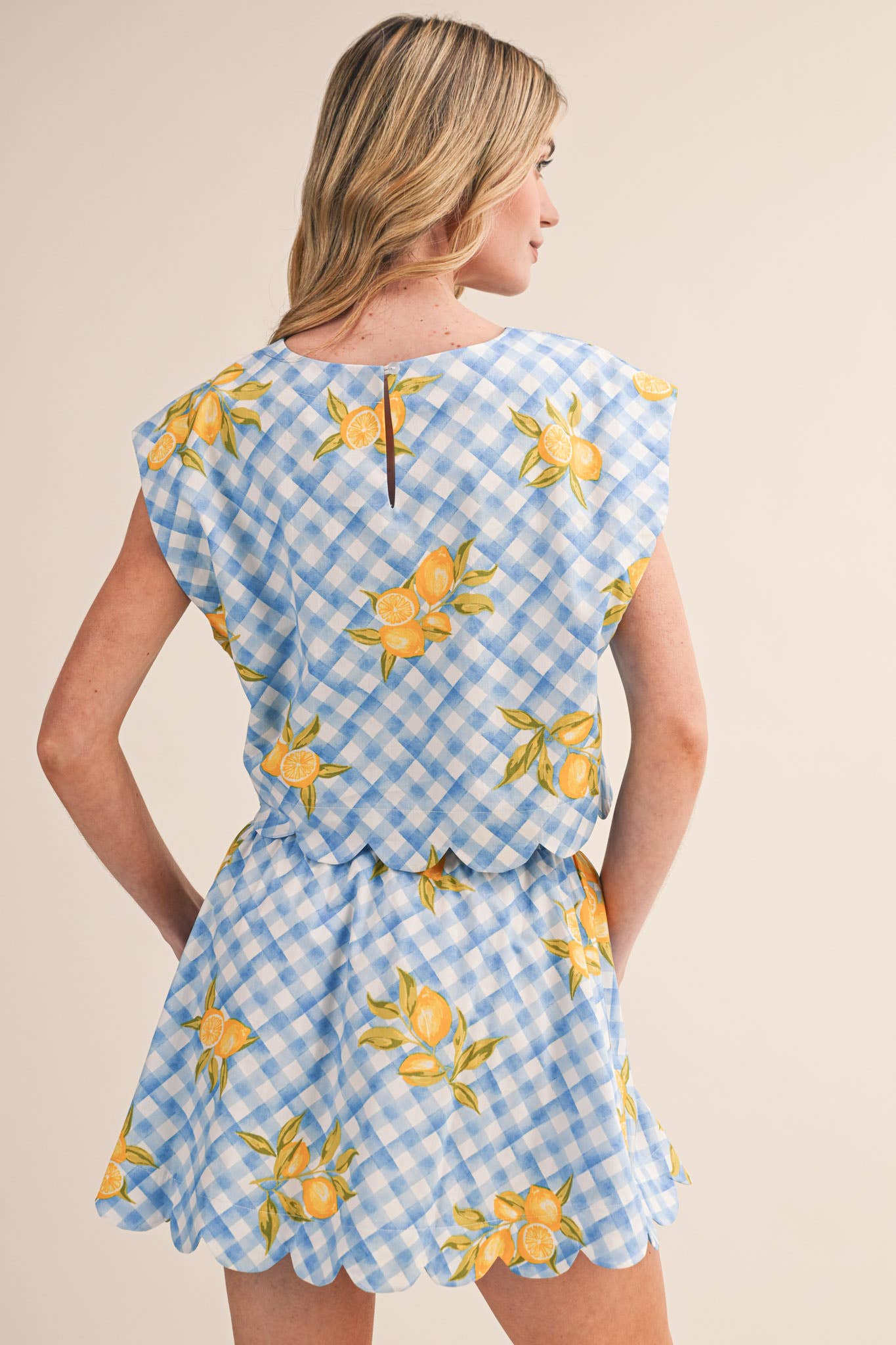 GINGHAM LEMON SCALLOPED TOP & MINI SKORT SET