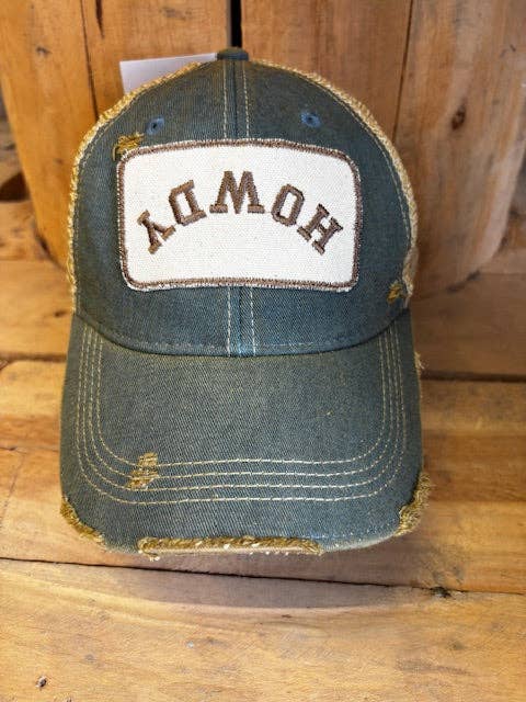Upside Down HOWDY Distressed Mesh Snapback Baseball Cap