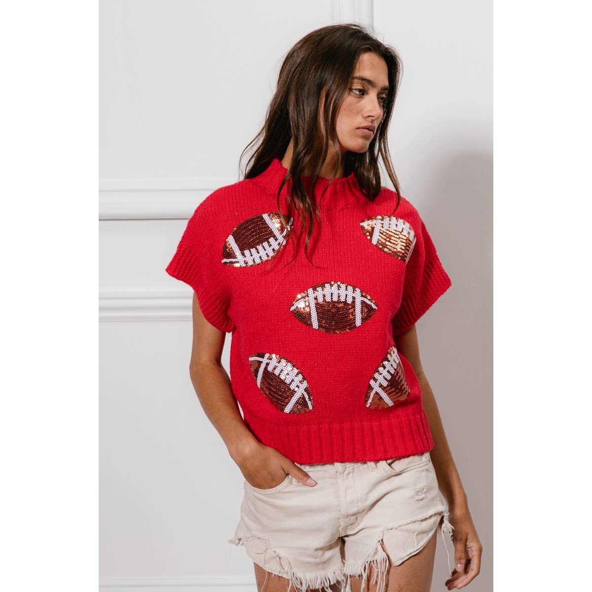 SEQUIN FOOTBALL PATCHES SWEATER