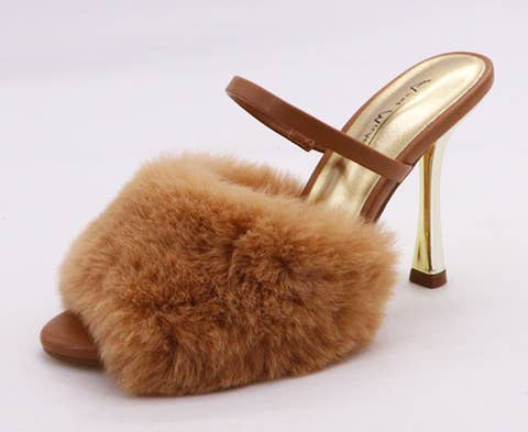 FAUX FUR MULE HEEL