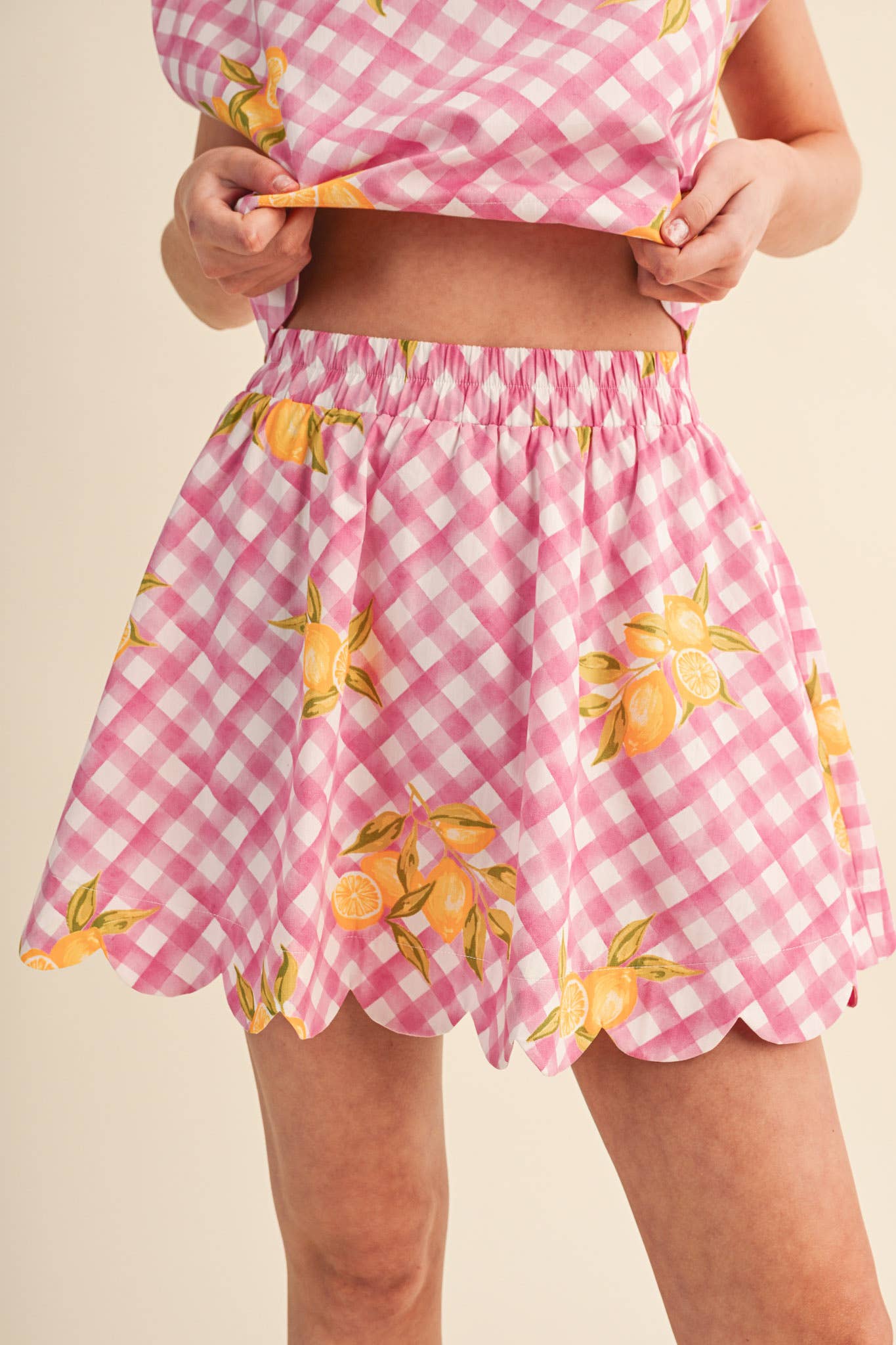 GINGHAM LEMON SCALLOPED TOP & MINI SKORT SET