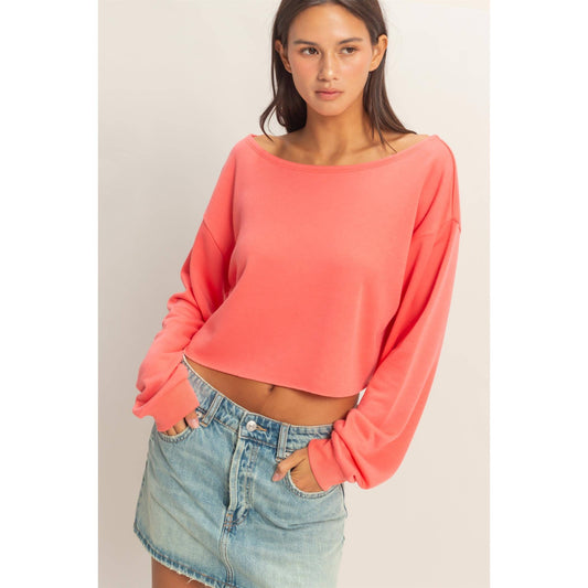 Casually Cute Boat Neck Long Sleeve Top
