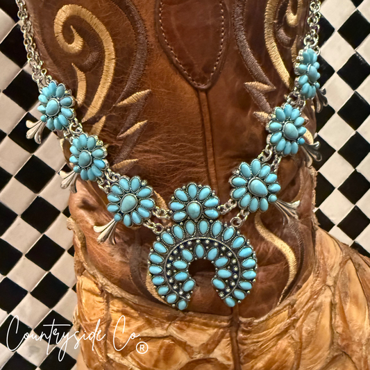 Turquoise Squash Blossom Statement Necklace