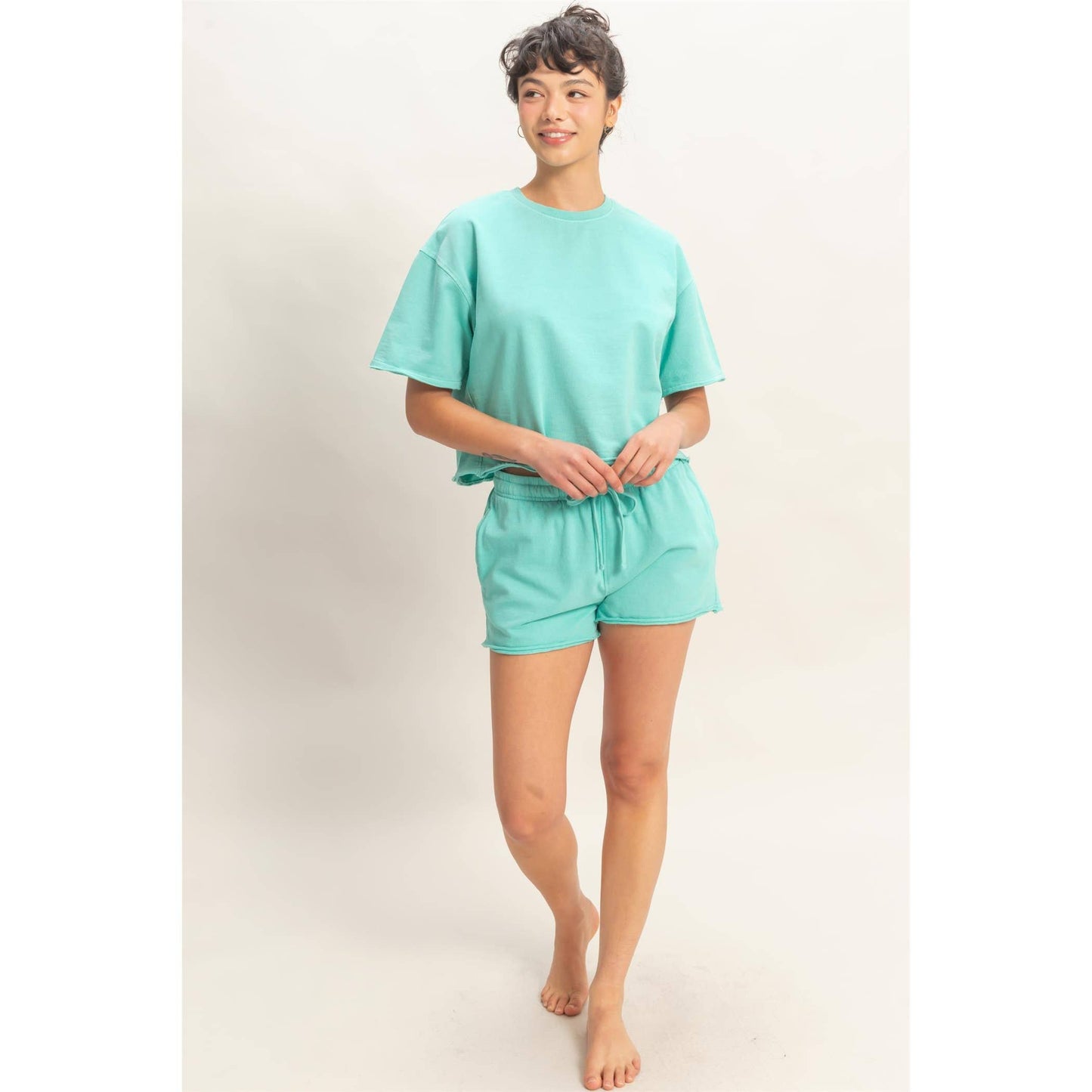 Short Sleeve Crew Neck Top And Shorts Set