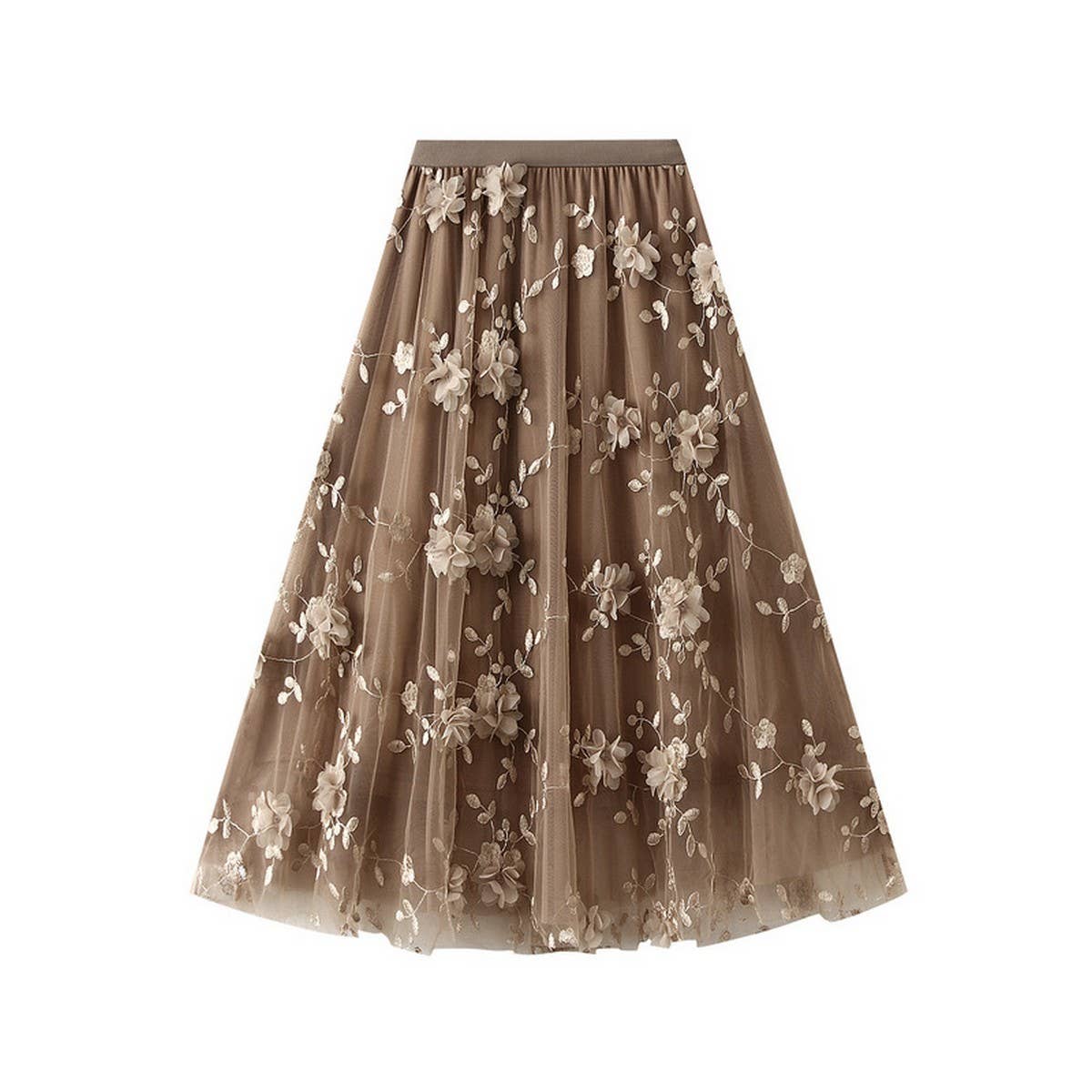 Embroidered Tulle A-Line Maxi Skirt