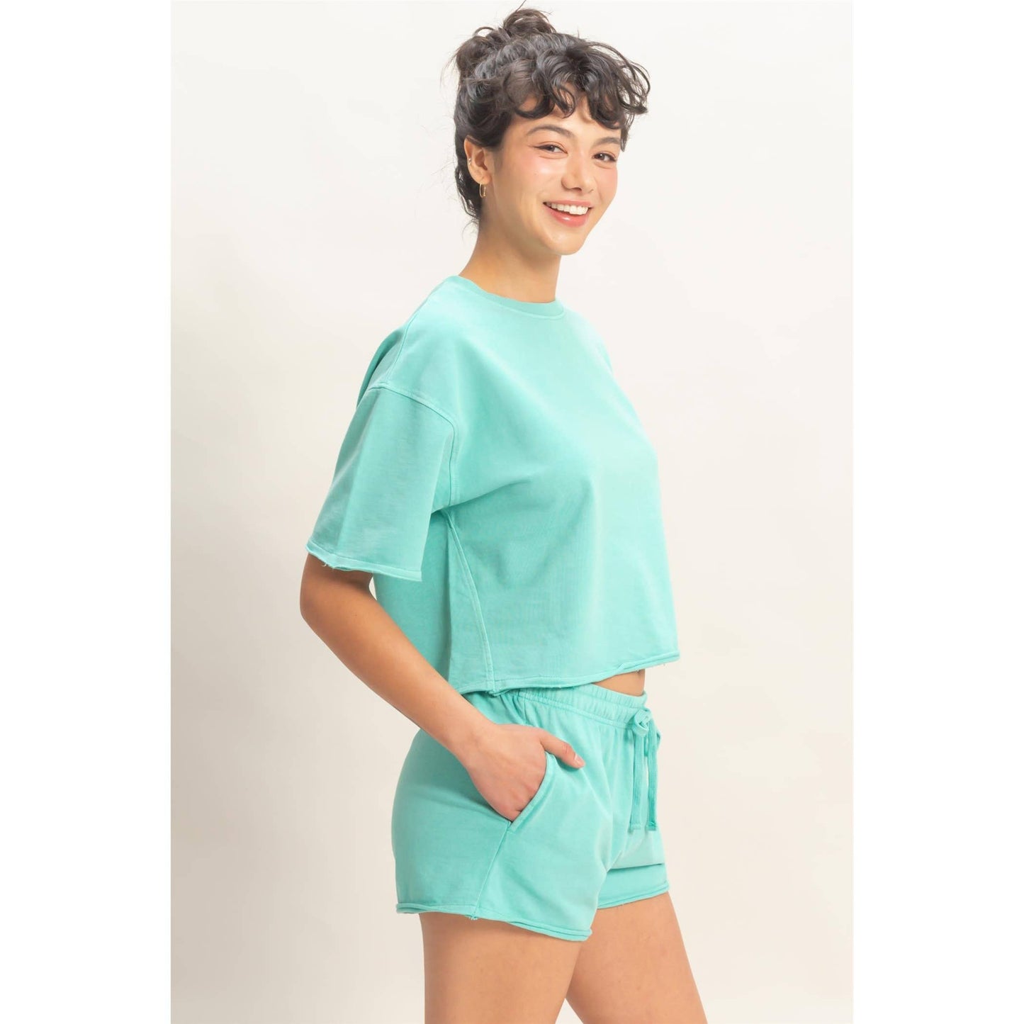 Short Sleeve Crew Neck Top And Shorts Set