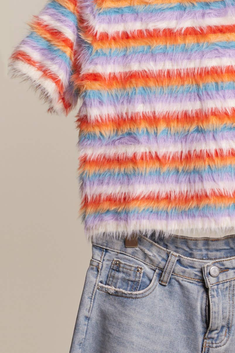 Furry Yarn Striped Knit Top