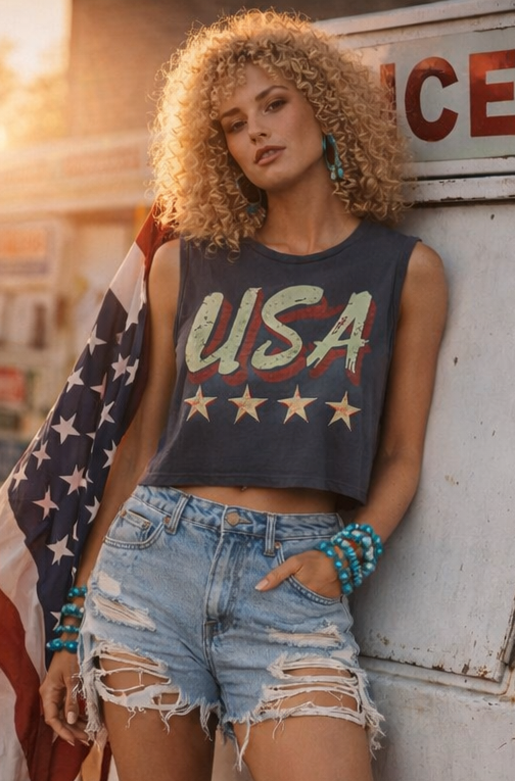 USA Vintage Muscle Crop Top