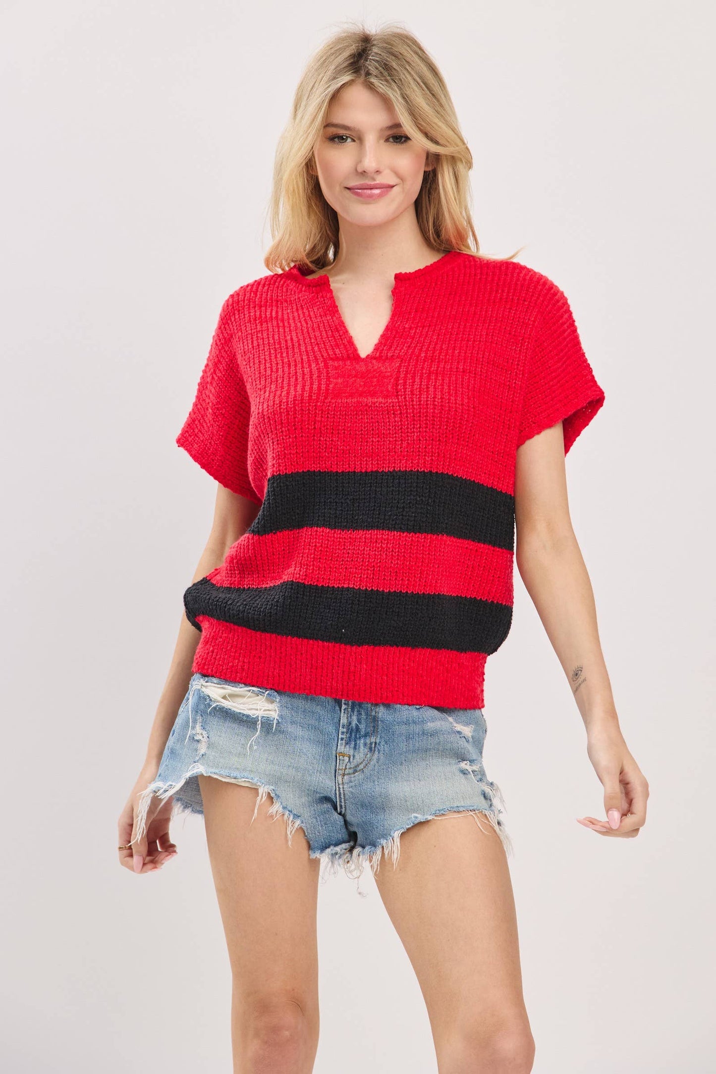 Stripe Knit Sleeveless Sweater