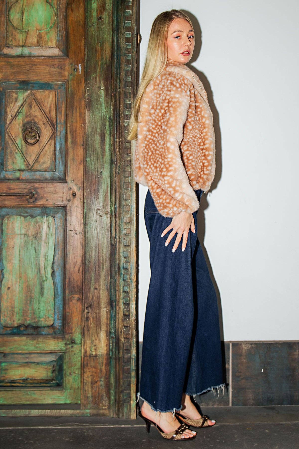 Bambi Print Faux Fur Cropped Jacket