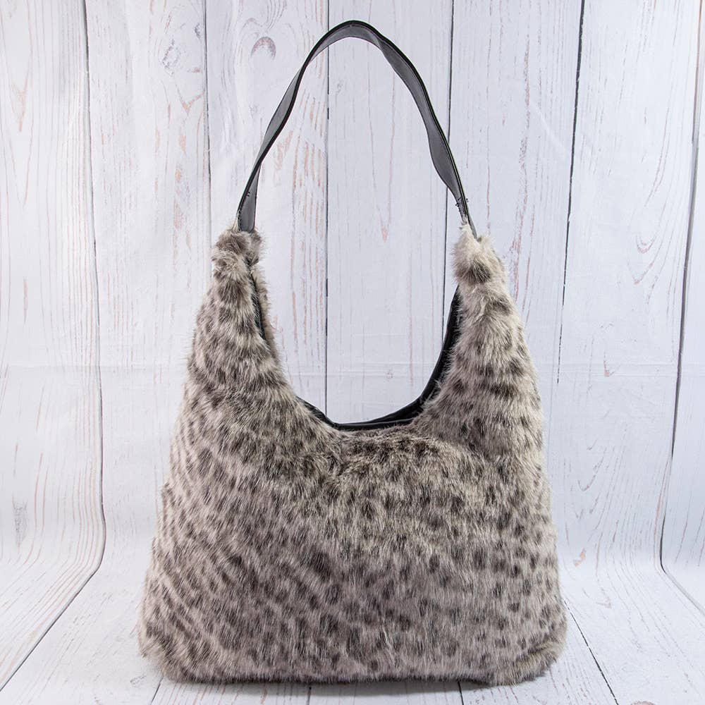 Leopard Print Plush Hobo Shoulder Bag