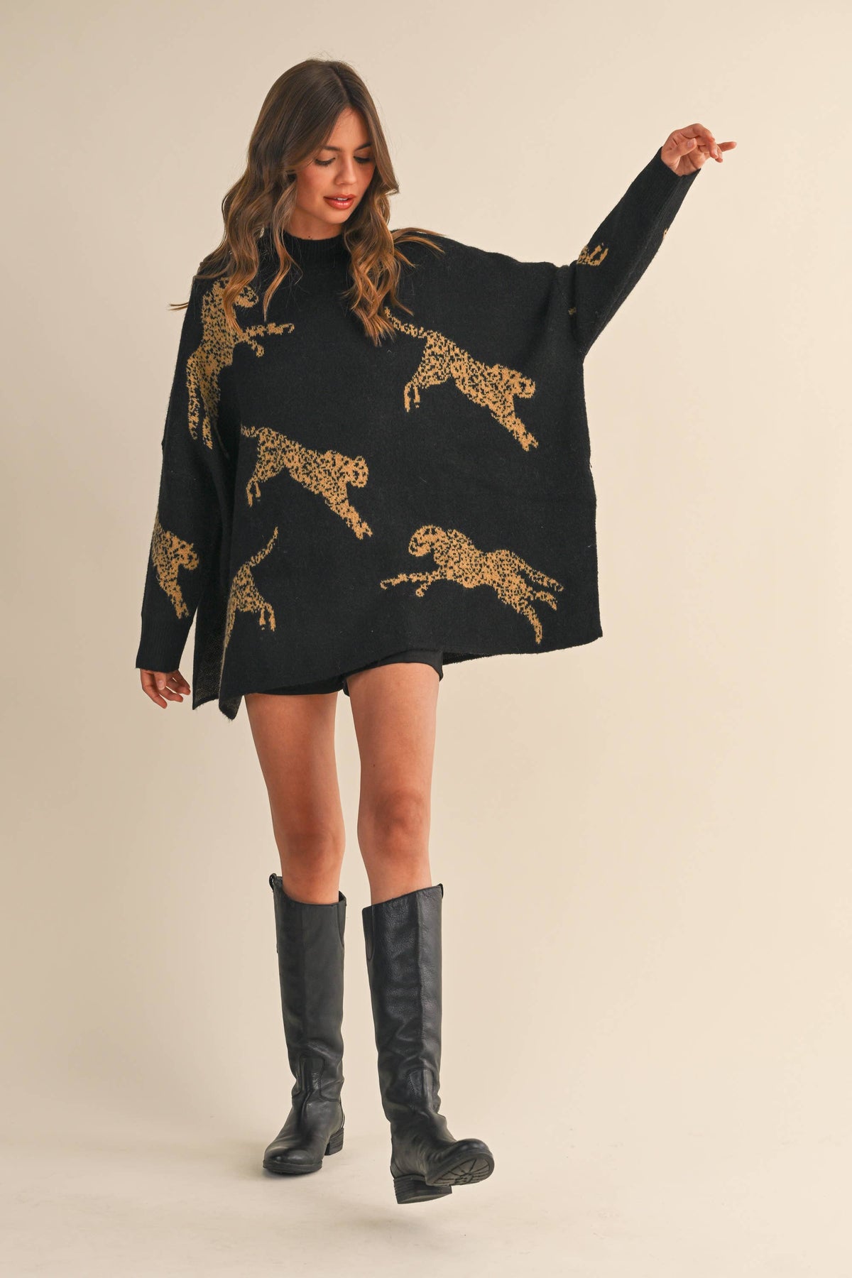 CHEETAH OVERSIZED MOCK NECK